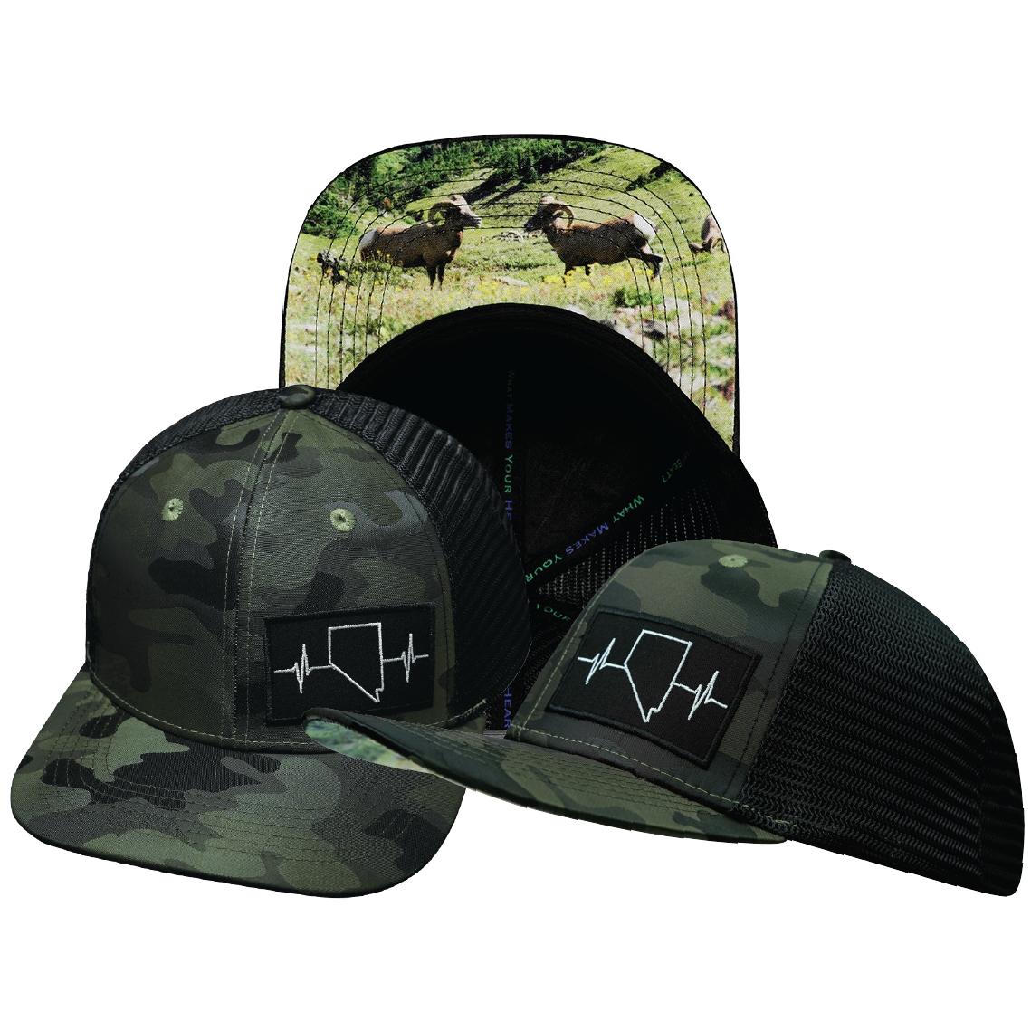 Nevada - 6 Panel - Green Camo / Black - Trucker Mesh (Unisex)