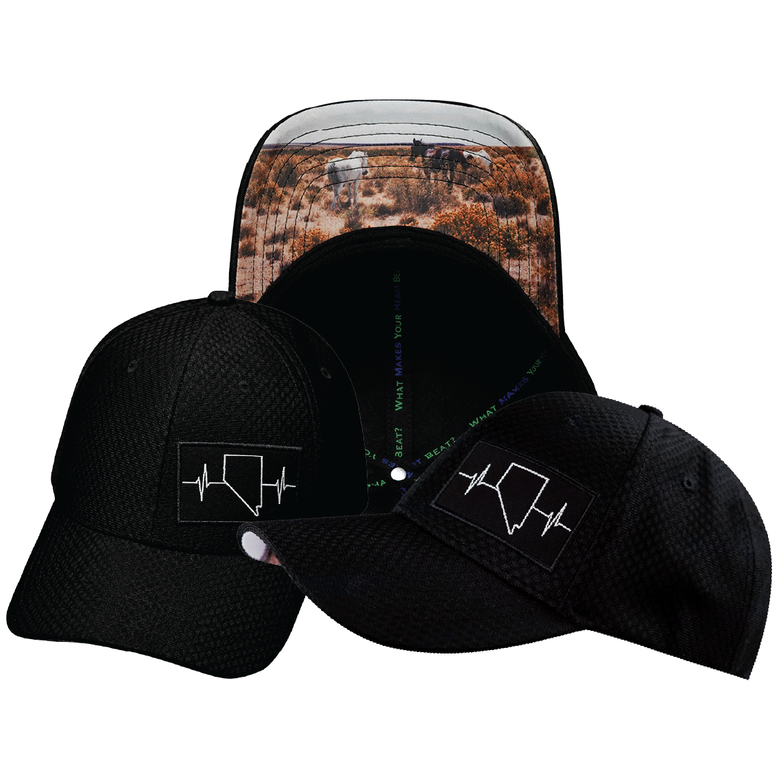 Nevada - 6 Panel - AirMesh - Athletic Fit - Black - Fabric Back (Unisex)