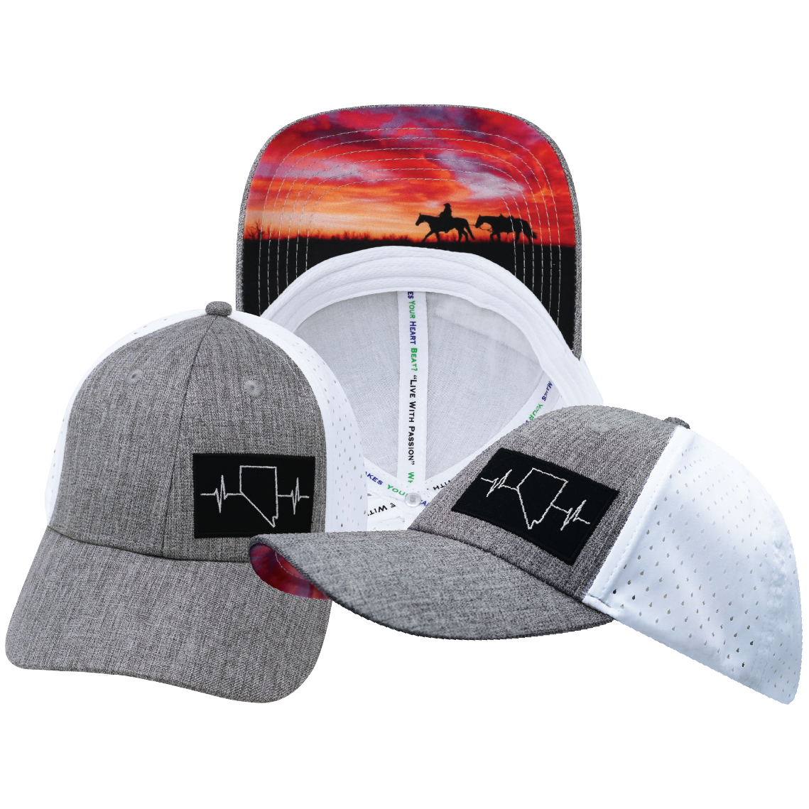 Nevada - 6 Panel - Shallow Fit - Pony Tail - Heather Gray / White - Laser Mesh (Unisex)