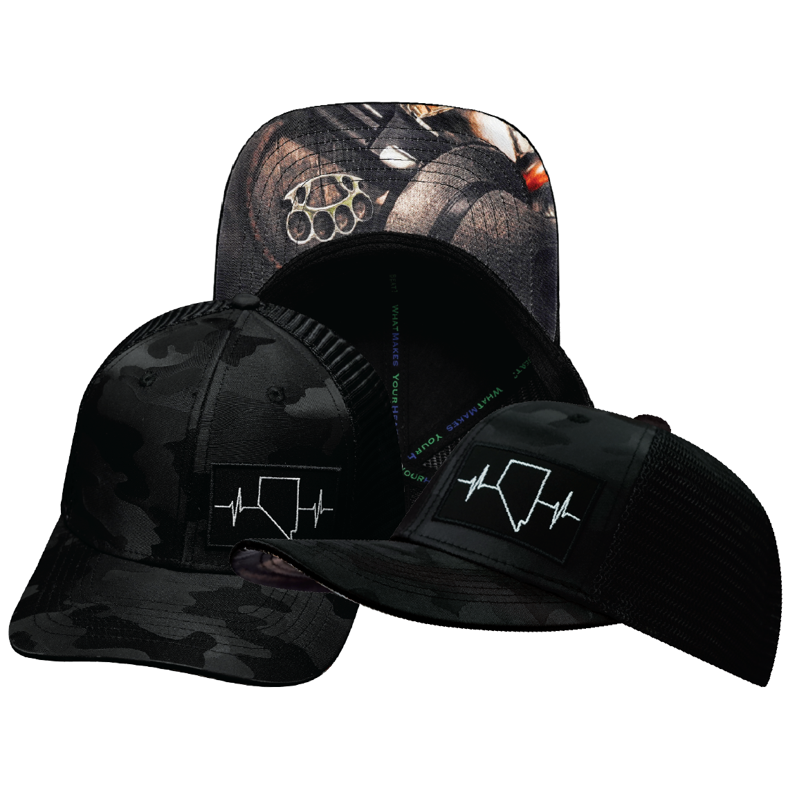 Nevada - 6 Panel - Black Camo / Black - Trucker Mesh (Unisex)