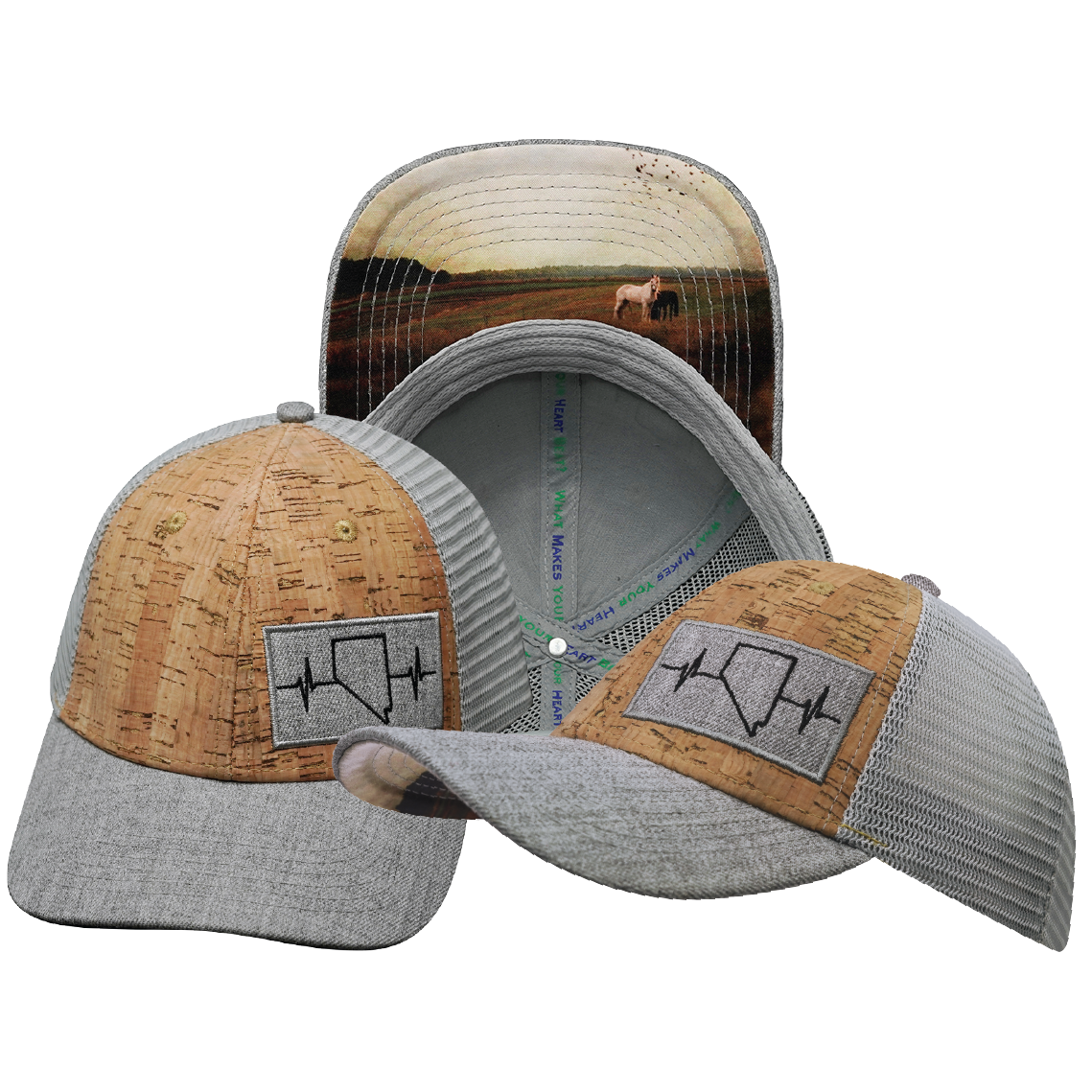 Nevada - 6 Panel - Shallow Fit - Cork - Heather Gray - Trucker Mesh (Unisex)