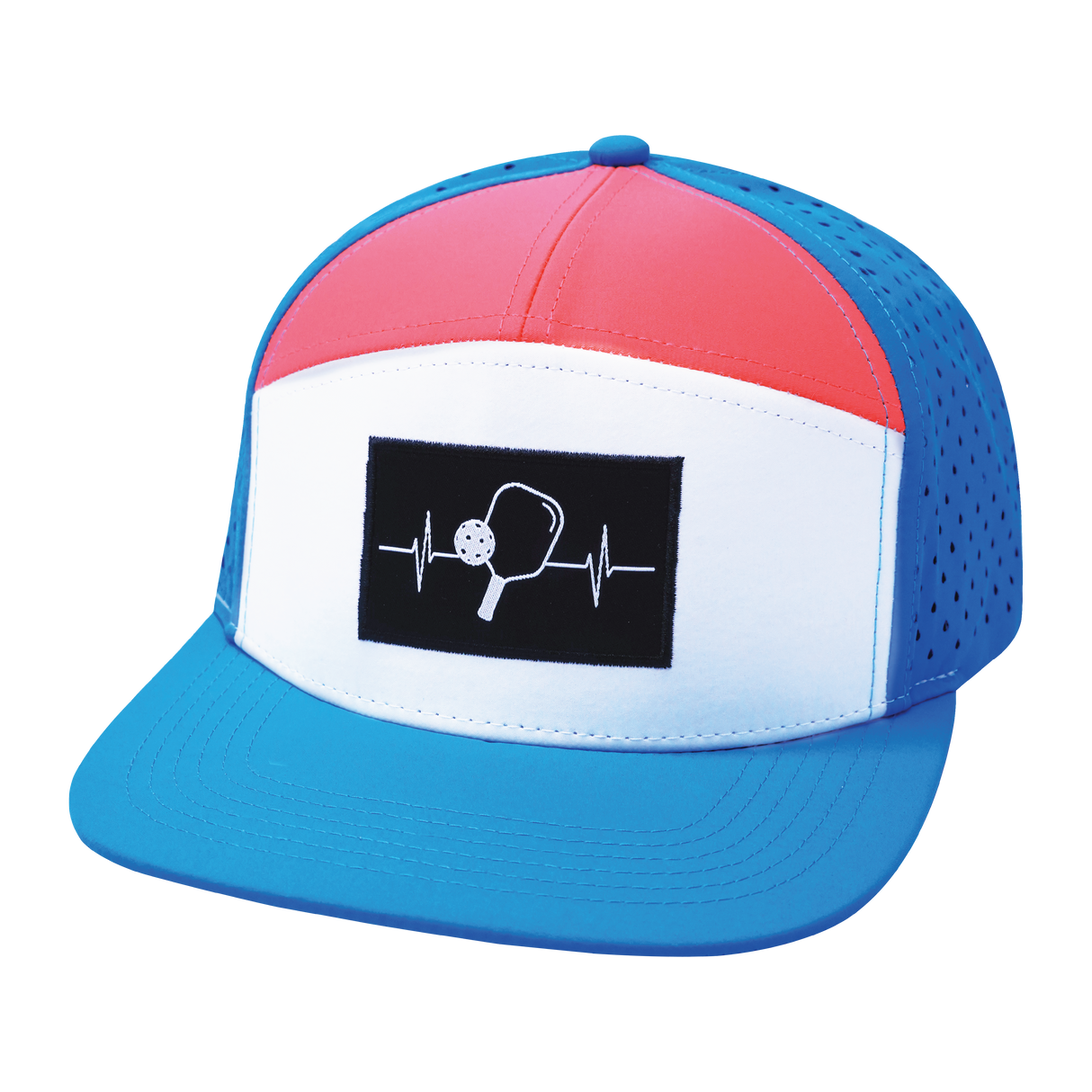 Pickleball - 7 Panel - Neon Blue / White / Neon Peach - Laser Mesh (Unisex)