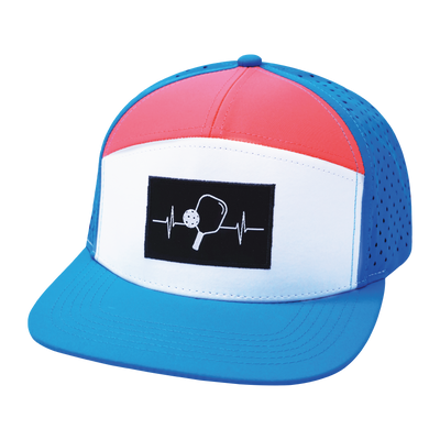 Pickleball - 7 Panel - Neon Blue / White / Neon Peach - Laser Mesh (Unisex)