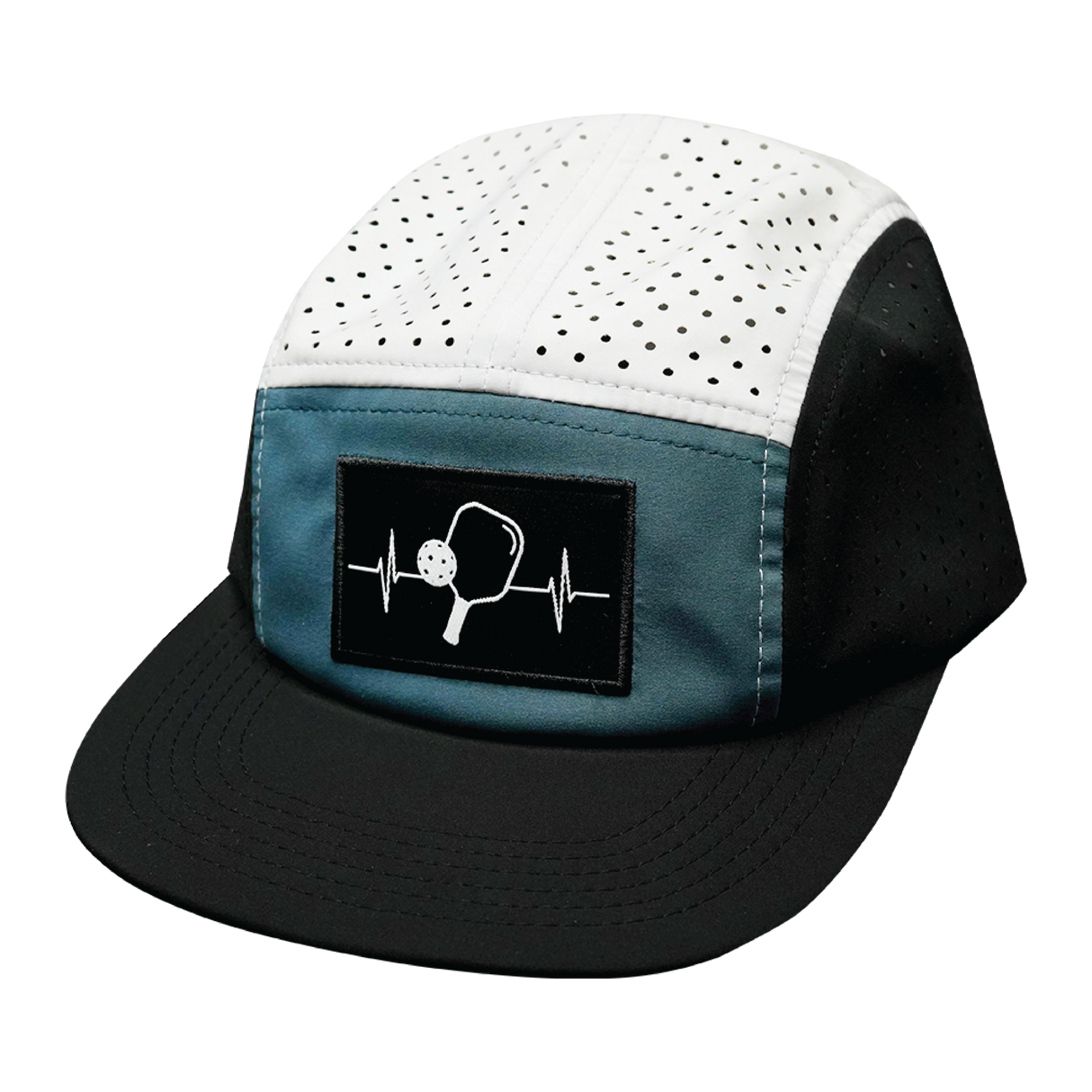Pickleball - 5 Panel - Sporty - Unstructured - Black / Slate Green / White - Laser Mesh (Unisex)