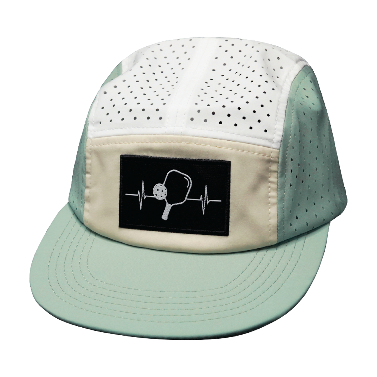 Pickleball - 5 Panel - Sporty - Unstructured - Sage / Cream / White - Laser Mesh (Unisex)