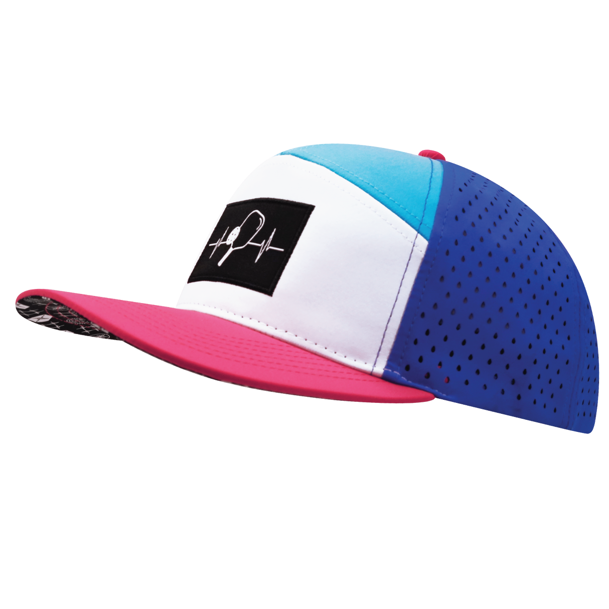 Pickleball - 7 Panel - Neon Pink / White / Neon Blue Green / Blue - Laser Mesh (Unisex)