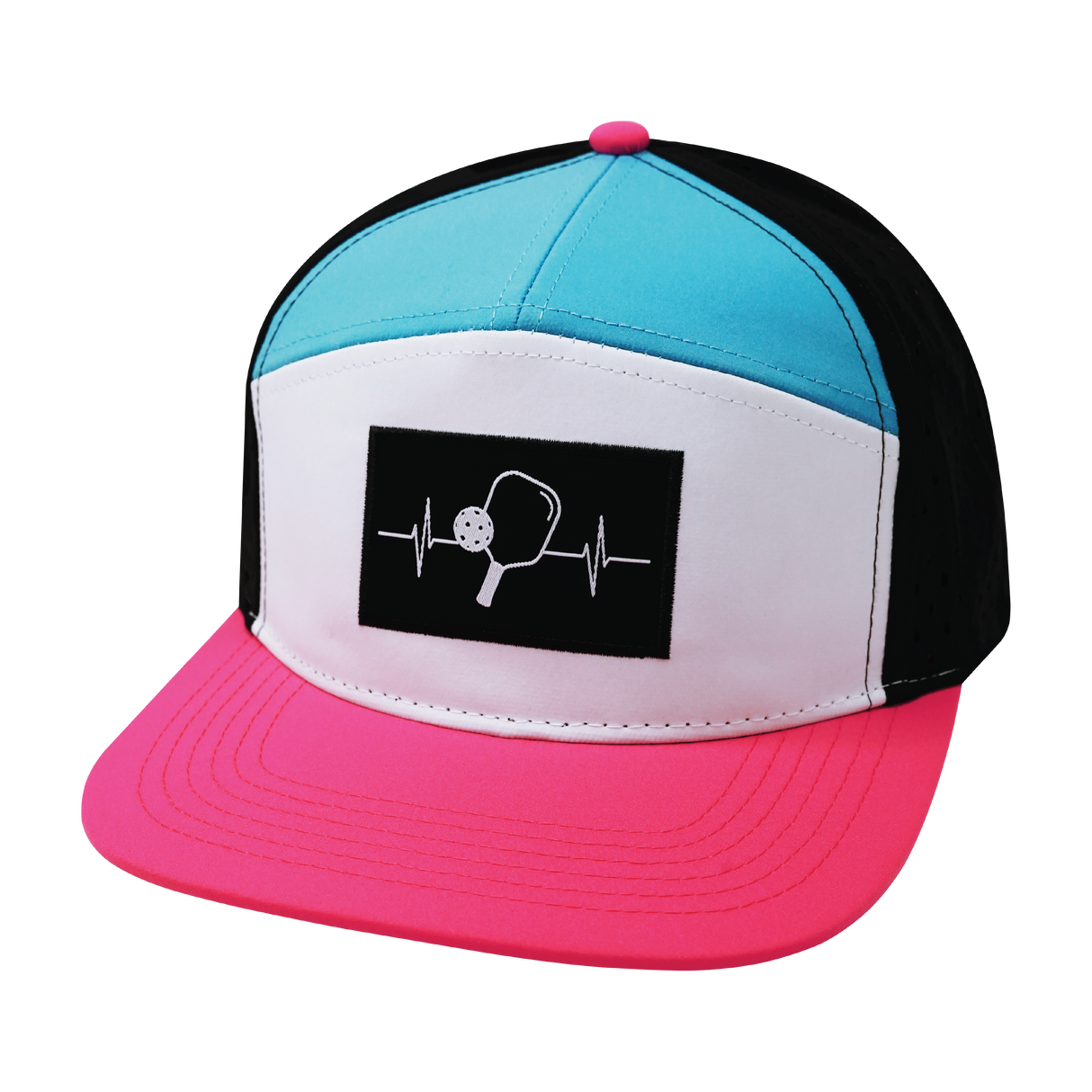 Pickleball - 7 Panel - Neon Pink / White / Neon Blue Green / Black - Laser Mesh (Unisex)