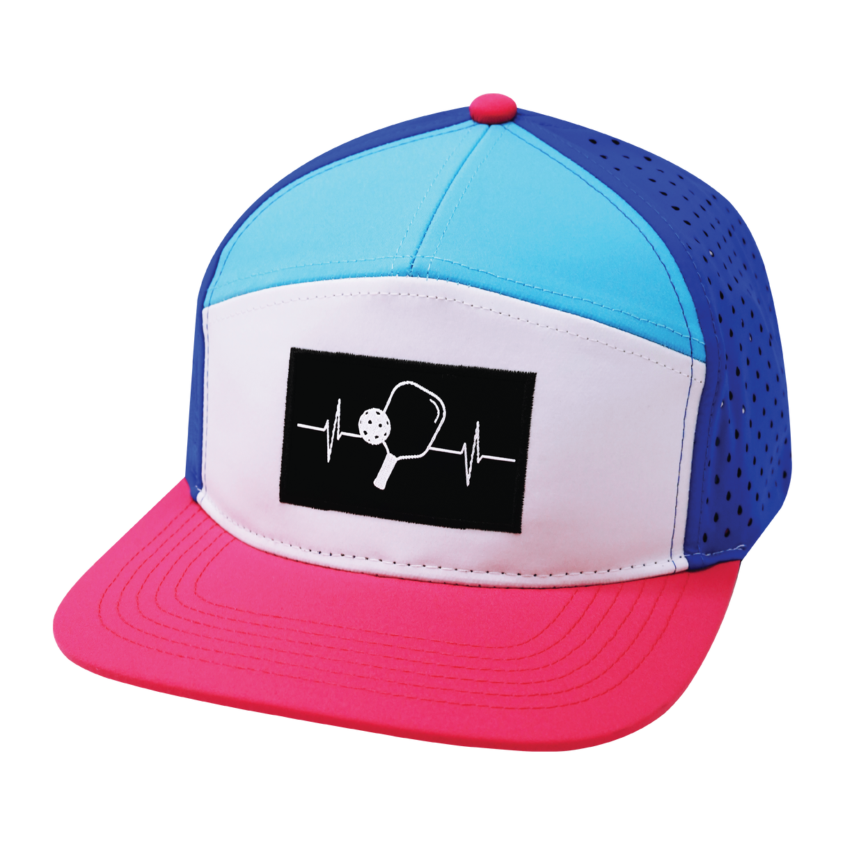 Pickleball - 7 Panel - Neon Pink / White / Neon Blue Green / Blue - Laser Mesh (Unisex)