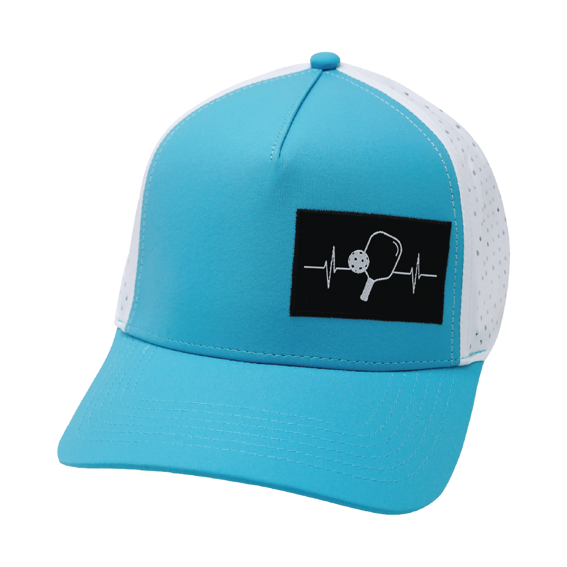 Pickleball - 5 Panel - Structured - Neon Blue Green / White - Laser Mesh (Unisex)