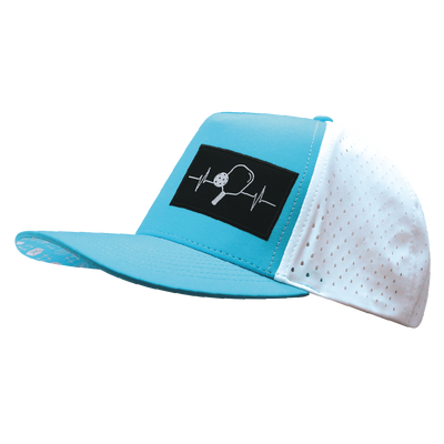 Pickleball - 5 Panel - Structured - Neon Blue Green / White - Laser Mesh (Unisex)