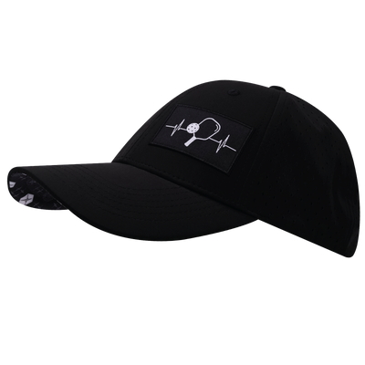 Pickleball - 6 Panel - Shallow Fit - Pony Tail - Black - Laser Mesh (Unisex)