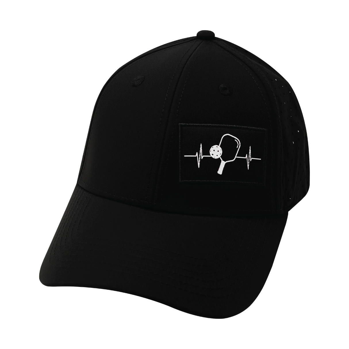 Pickleball - 6 Panel - Shallow Fit - Pony Tail - Black - Laser Mesh (Unisex)