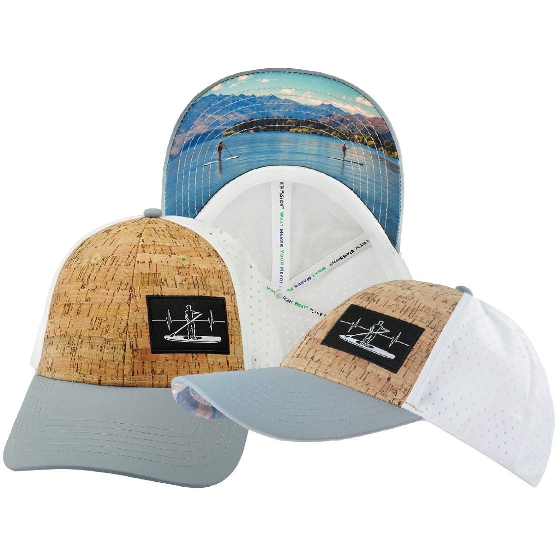 Paddle Board - 6 Panel - Shallow Fit - Pony Tail - Cork - Gray / White - Laser Mesh (Unisex)