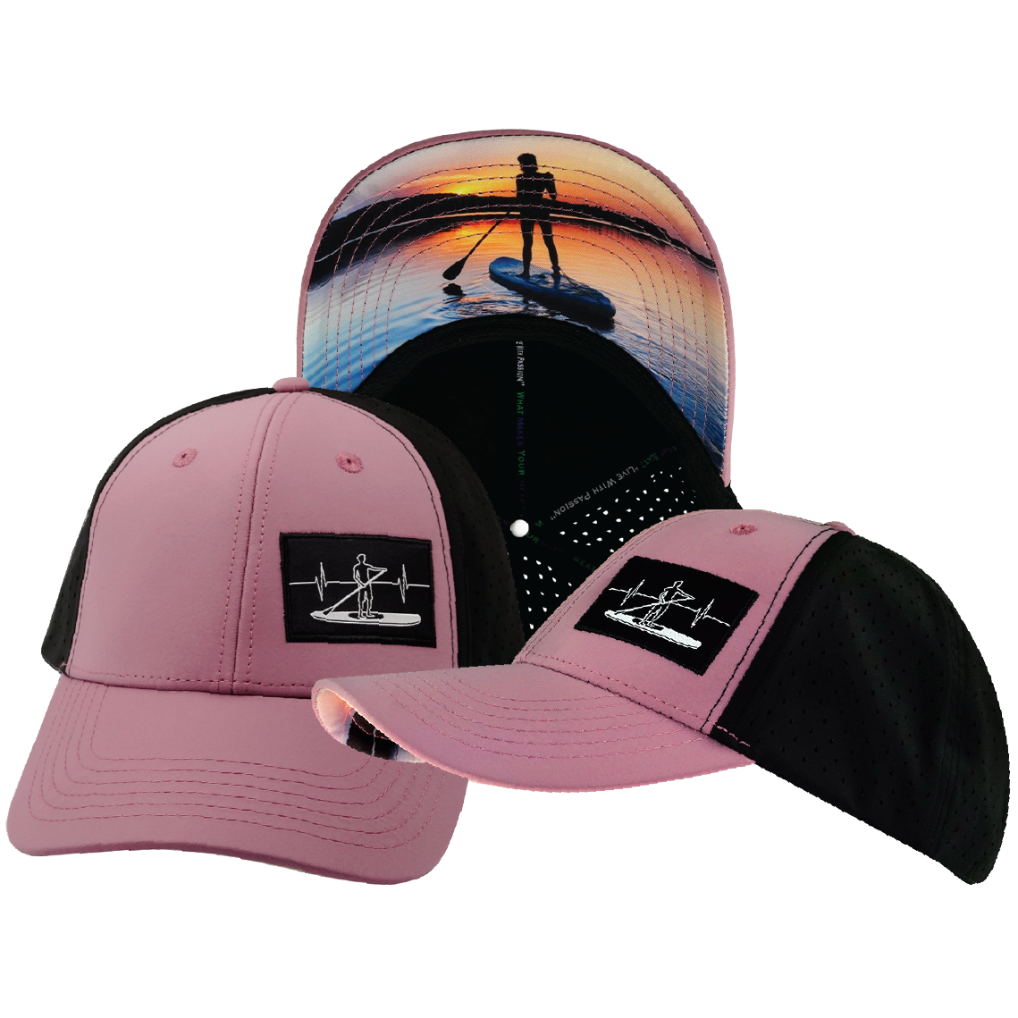 Paddle Board - 6 Panel - Shallow Fit - Pony Tail - Dusty Pink / Black - Laser Mesh (Unisex)