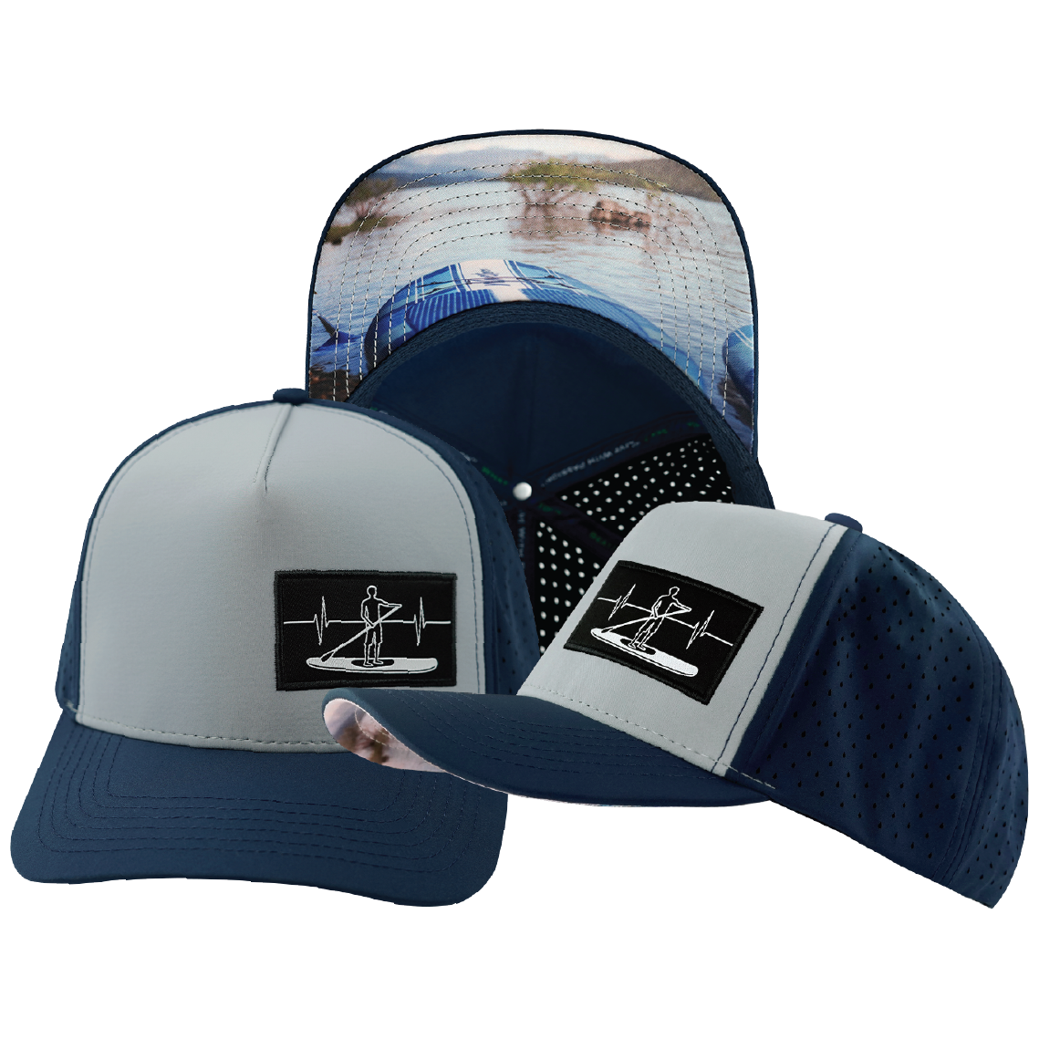 Paddle Board - 5 Panel - Structured - Dark Blue / Gray Blue - Laser Mesh (Unisex)