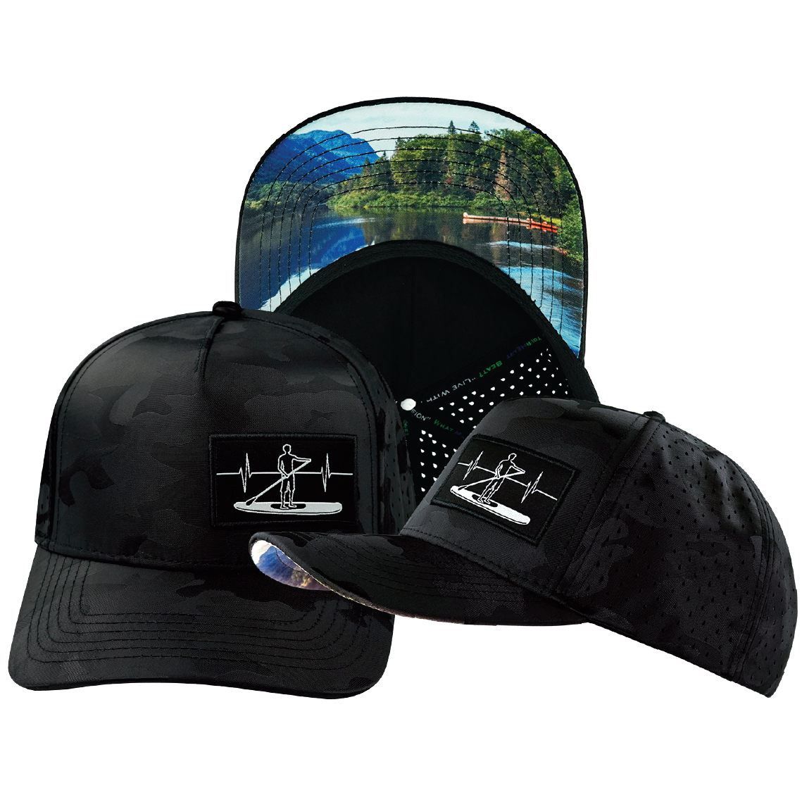 Paddle Board - 5 Panel - Structured - Black Camo - Laser Mesh (Unisex)