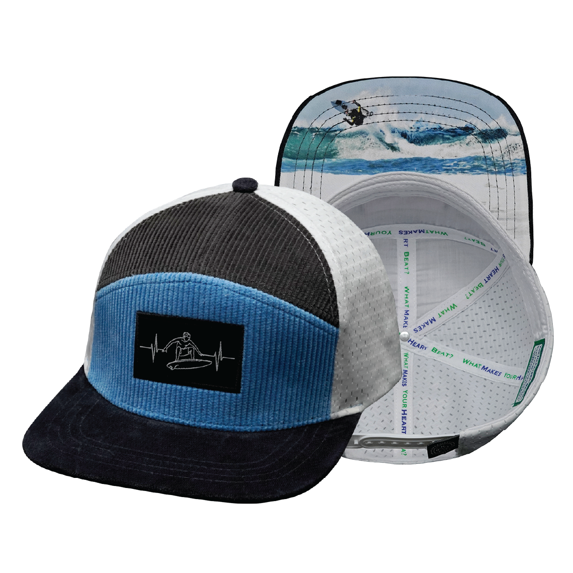 Surf - 7 Panel - Corduroy - Charcoal Gray / Light Blue / White - Jersey Mesh (Unisex)