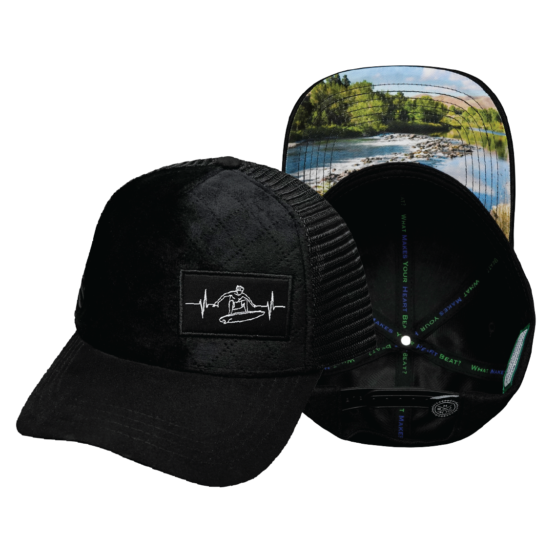 Surf - 5 Panel - Quilted - Black - Trucker Mesh (Unisex)