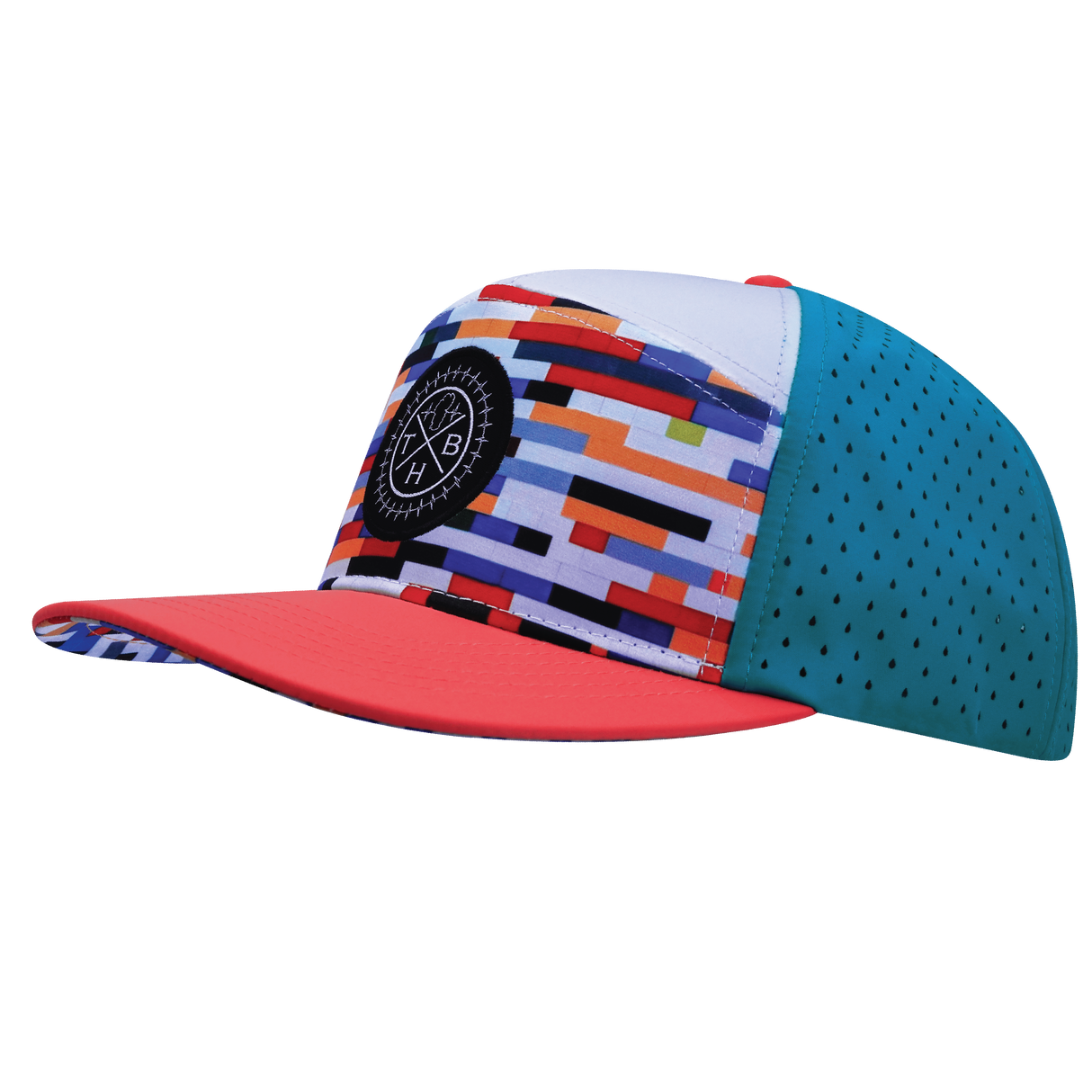 THB - 7 Panel - Party Blocks - Neon Peach / White / Neon Blue - Laser Mesh (Unisex)