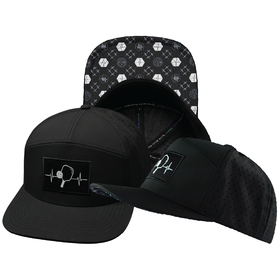 Pickleball - 7 Panel - Black - Laser Mesh (Unisex)