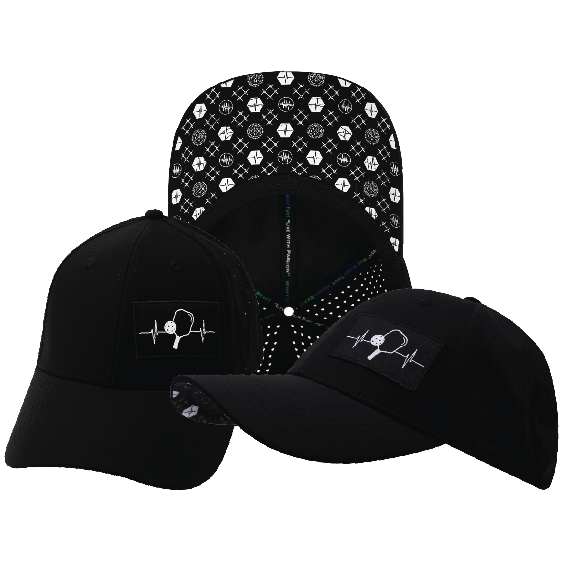 Pickleball - 6 Panel - Shallow Fit - Pony Tail - Black - Laser Mesh (Unisex)