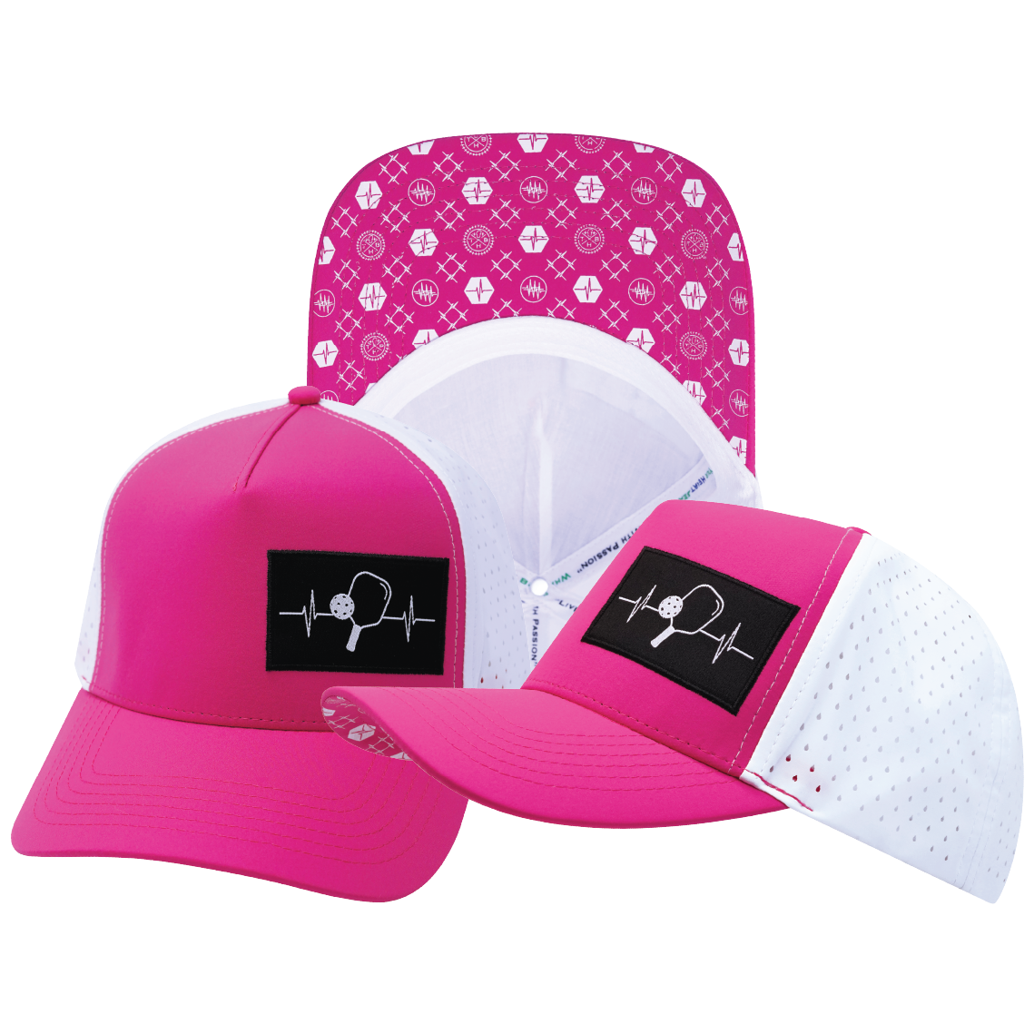 Pickleball - 5 Panel - Structured - Neon Pink / White - Laser Mesh (Unisex)