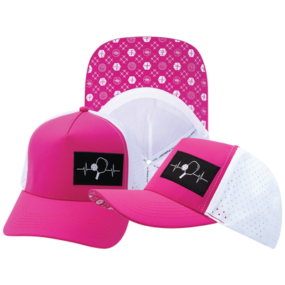 Pickleball - 5 Panel - Structured - Neon Pink / White - Laser Mesh (Unisex)