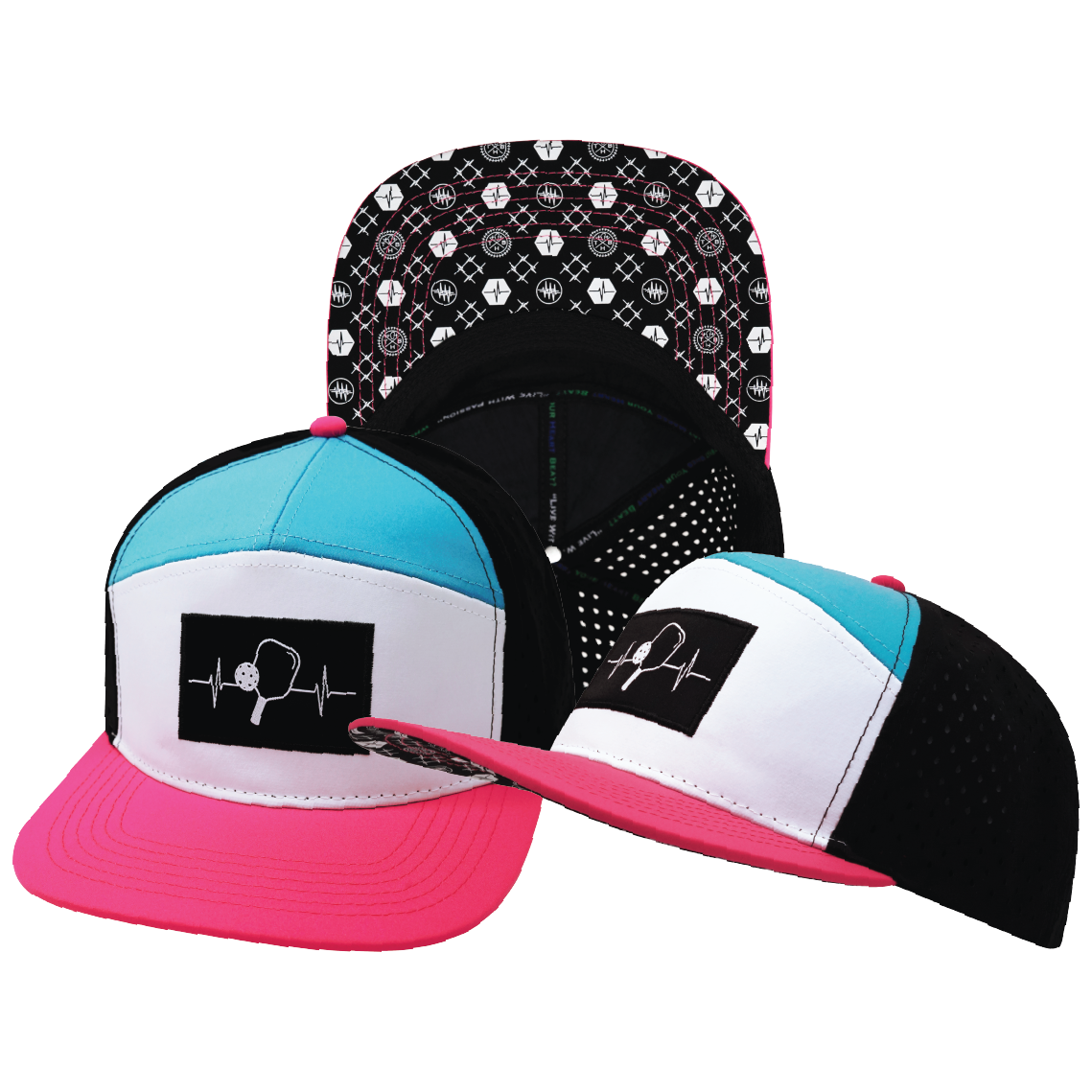 Pickleball - 7 Panel - Neon Pink / White / Neon Blue Green / Black - Laser Mesh (Unisex)