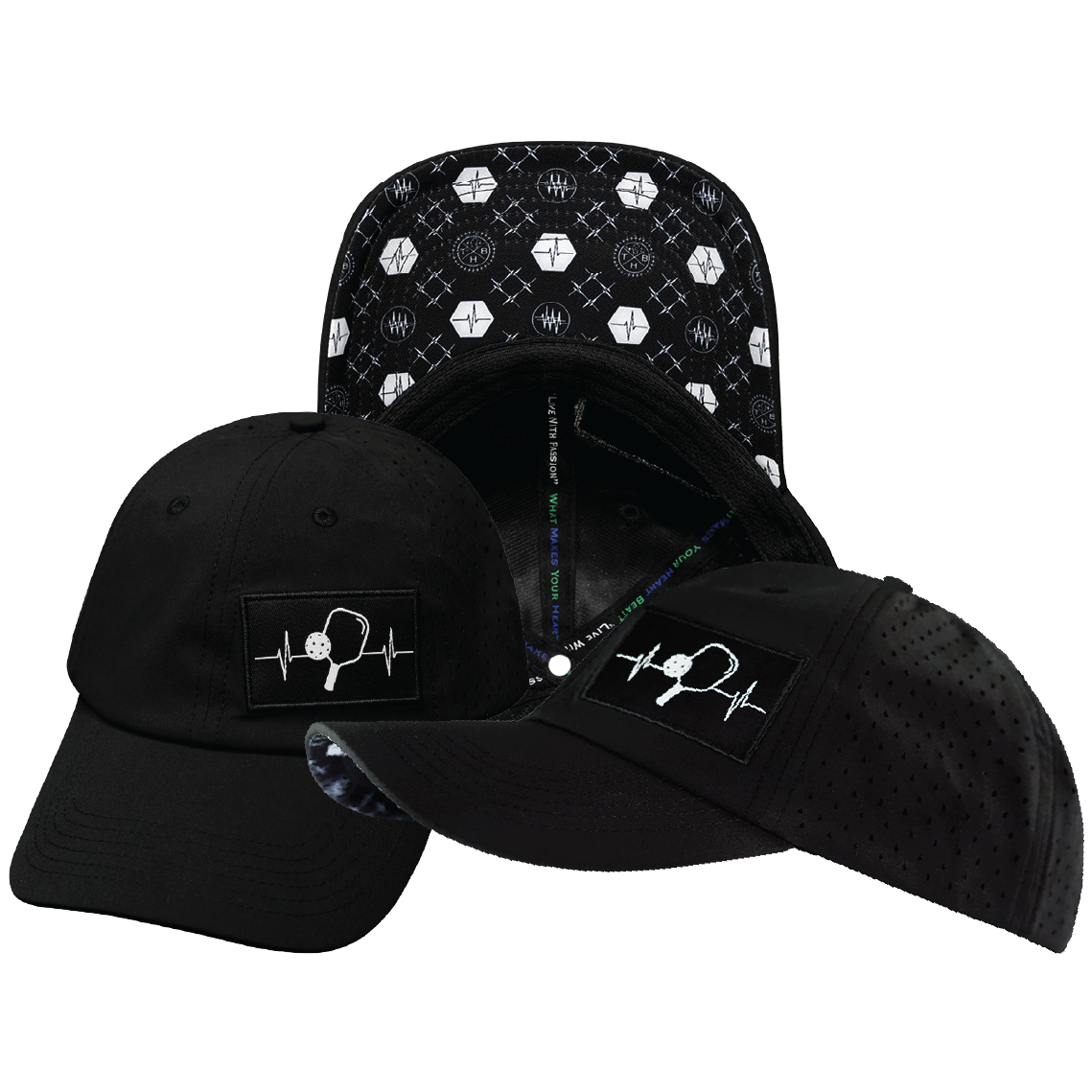 Pickleball - 6 Panel - Unstructured - Relaxed Fit - Black - Laser Mesh (Unisex)