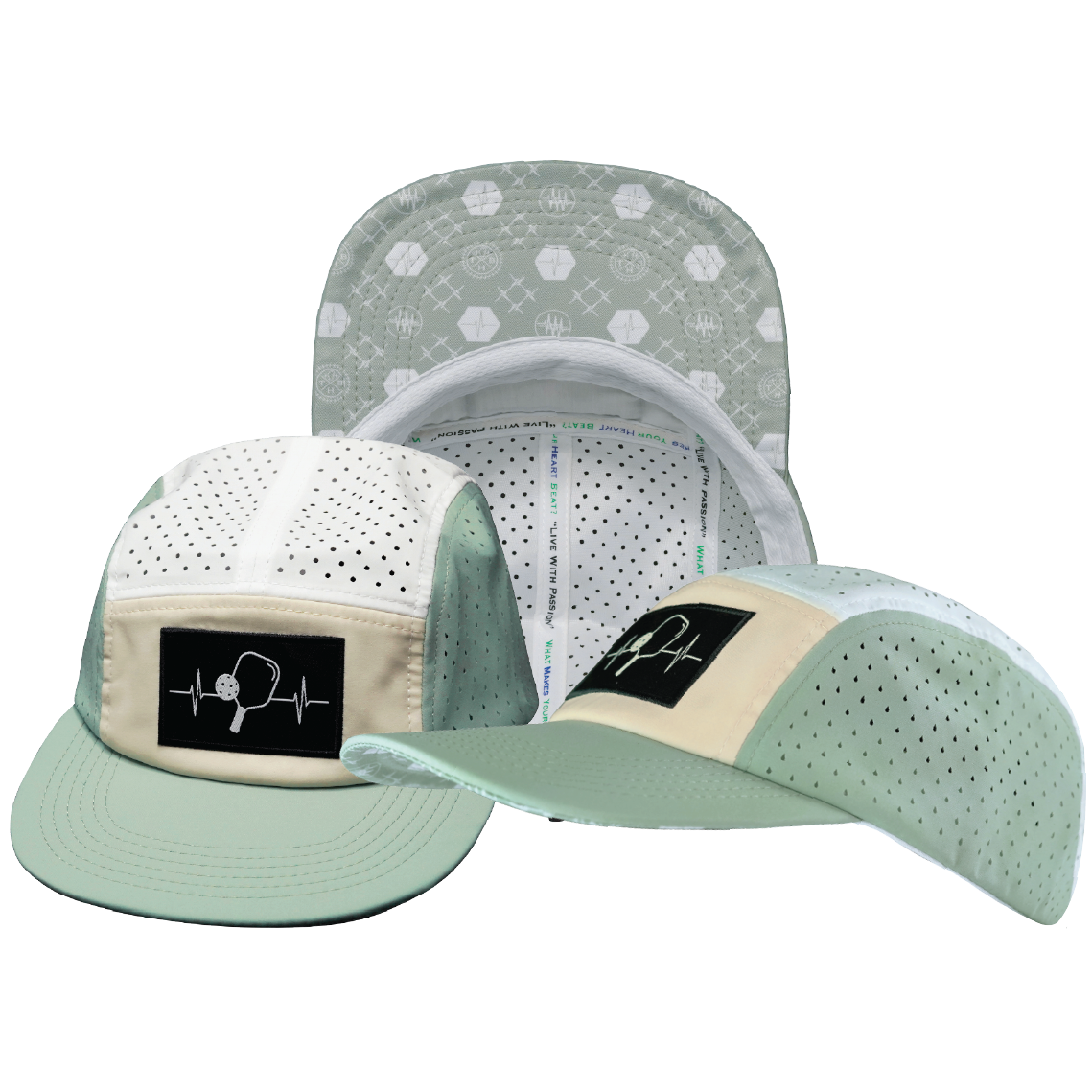 Pickleball - 5 Panel - Sporty - Unstructured - Sage / Cream / White - Laser Mesh (Unisex)