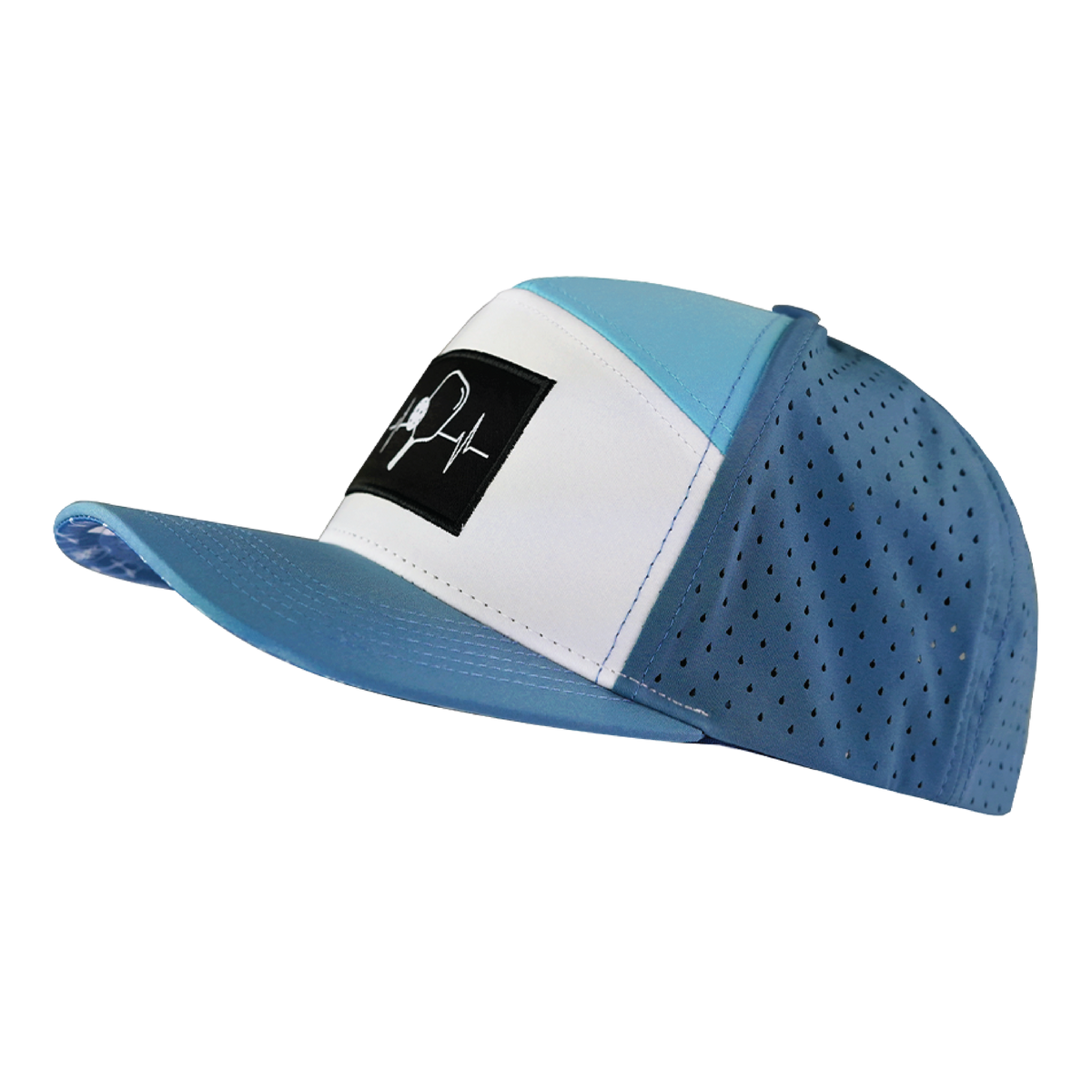 Pickleball Hat, Flat Bill, Snapback Hat, Light Blue, White, Aqua, Mens Hat, Womens Hat, Side Picture