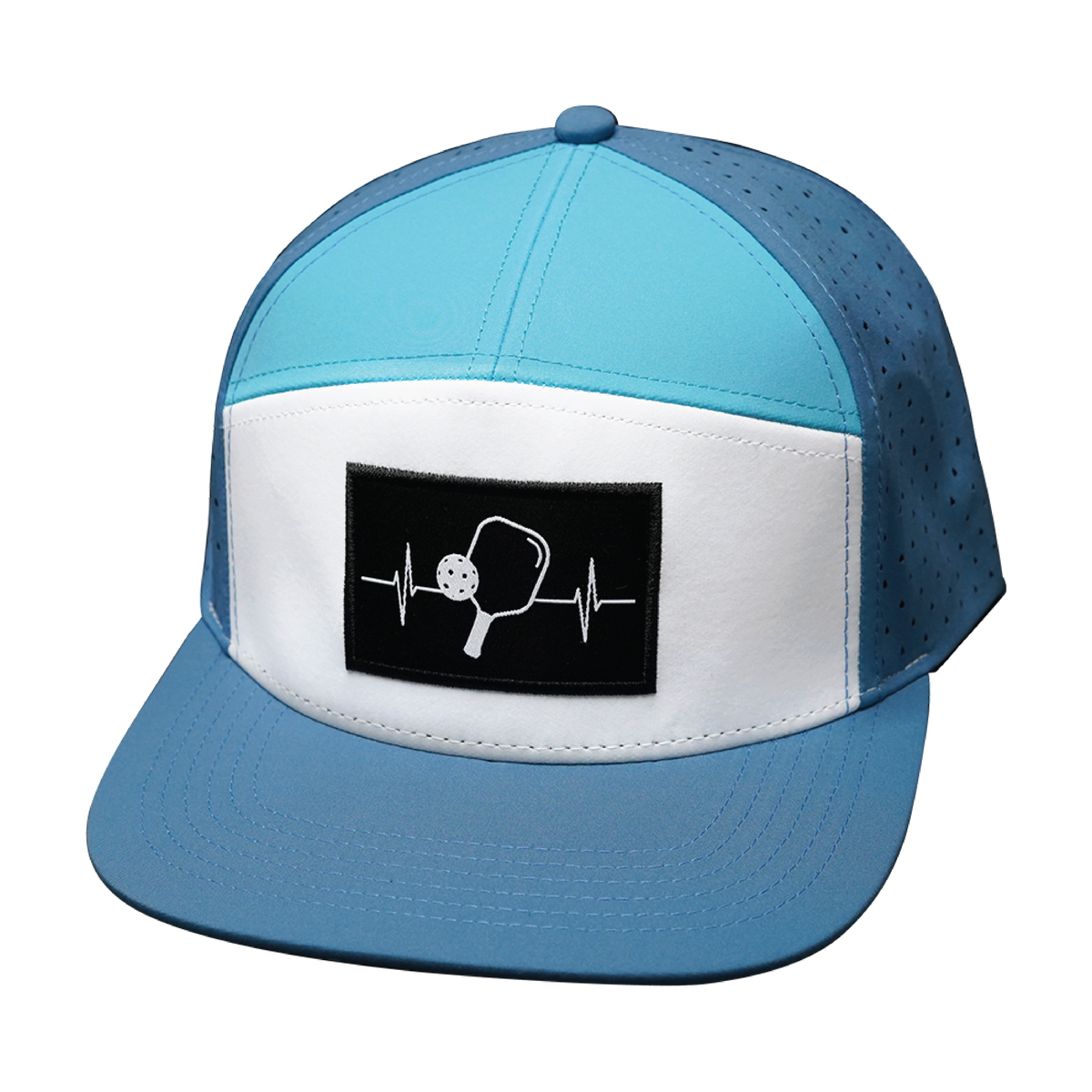 Pickleball Hat, Flat Bill, Snapback Hat, Light Blue, White, Aqua, Mens Hat, Womens Hat, Front Picture