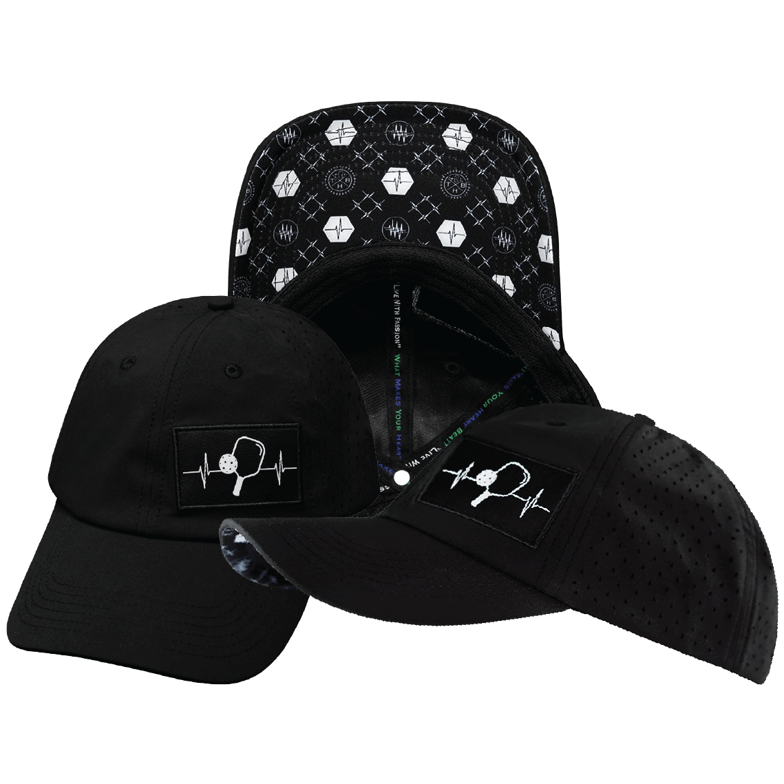 Pickleball Hat — Dad Hat, Black, Laser Mesh