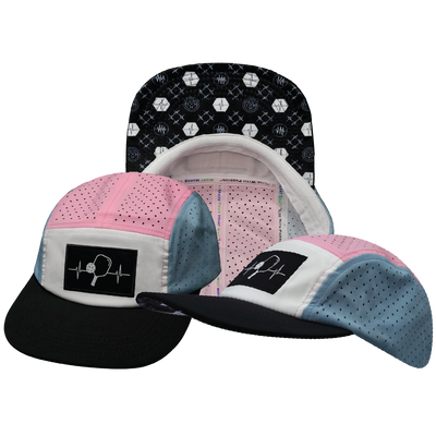 Pickleball - 5 Panel - Sporty - Unstructured - Black / White / Light Blue / Pink - Laser Mesh (Unisex)