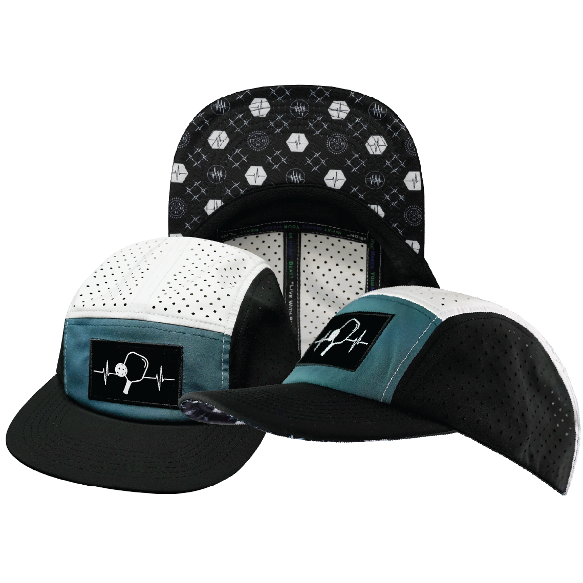Pickleball - 5 Panel - Sporty - Unstructured - Black / Slate Green / White - Laser Mesh (Unisex)