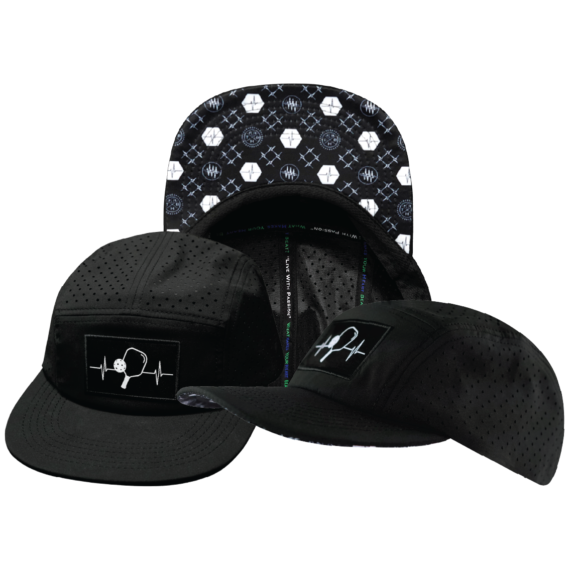 Pickleball - 5 Panel - Sporty - Unstructured - Black - Laser Mesh (Unisex)