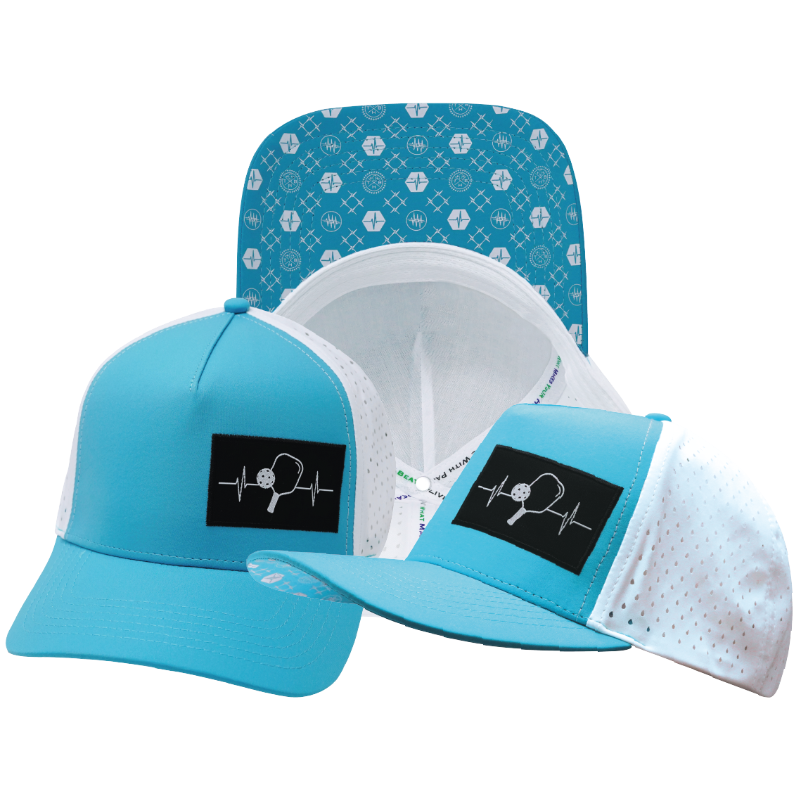 Pickleball - 5 Panel - Structured - Neon Blue Green / White - Laser Mesh (Unisex)