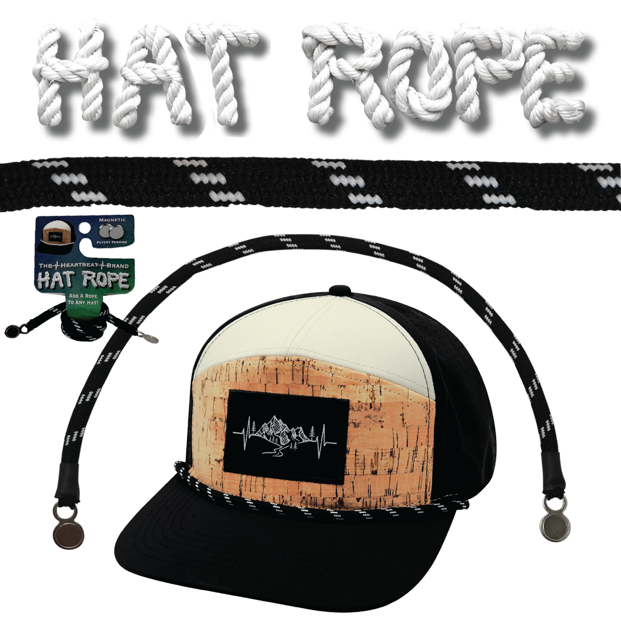 Hat Rope - Black / White - Dash (Case Of 10 Ropes) $30-$3ea
