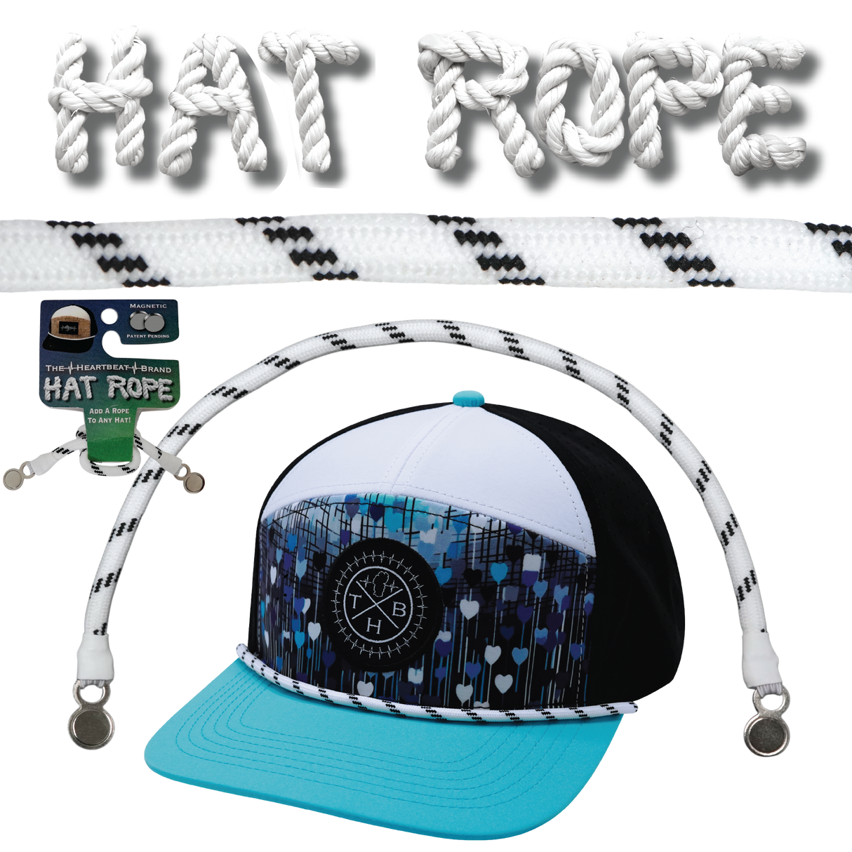 Hat Rope - White / Black - Dash (Case Of 10 Ropes) $30-$3ea
