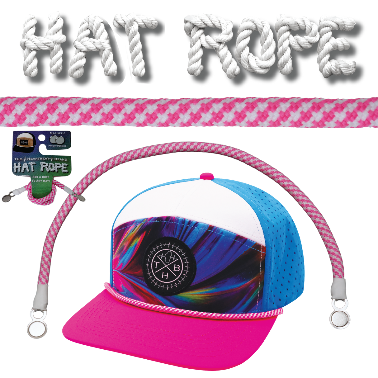 Hat Rope - Neon Pink / White - Pixels (Case Of 10 Ropes) $30-$3ea