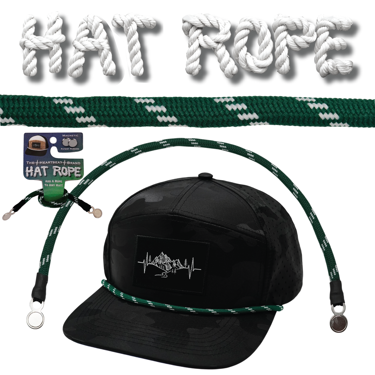 Hat Rope - Green / White - Dash (Case Of 10 Ropes) $30-$3ea