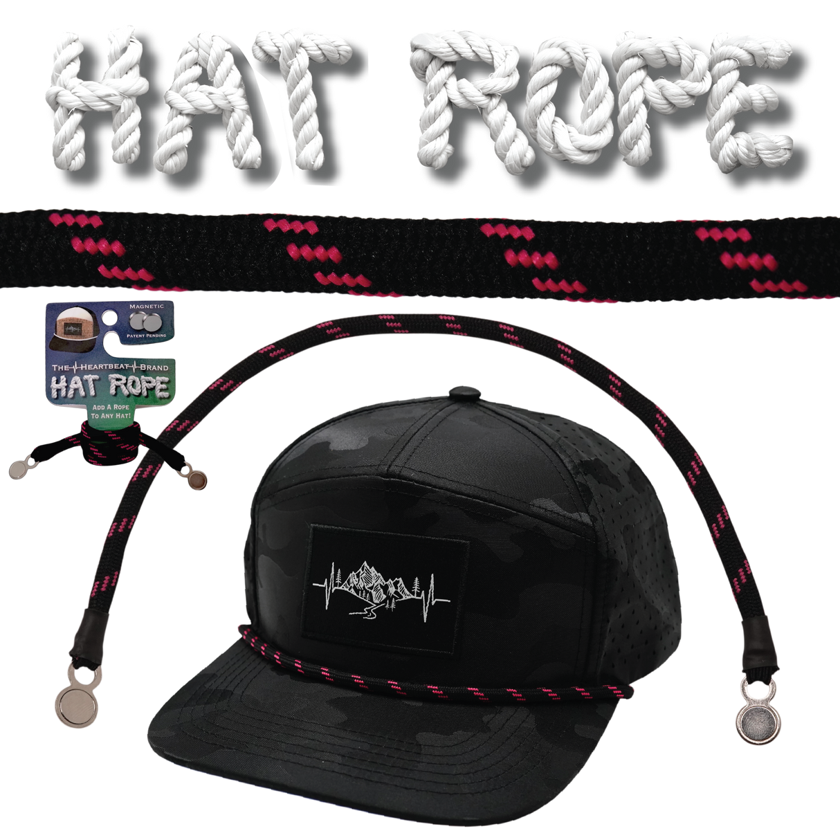 Hat Rope - Black / Neon Pink - Dash (Case Of 10 Ropes) $30-$3ea