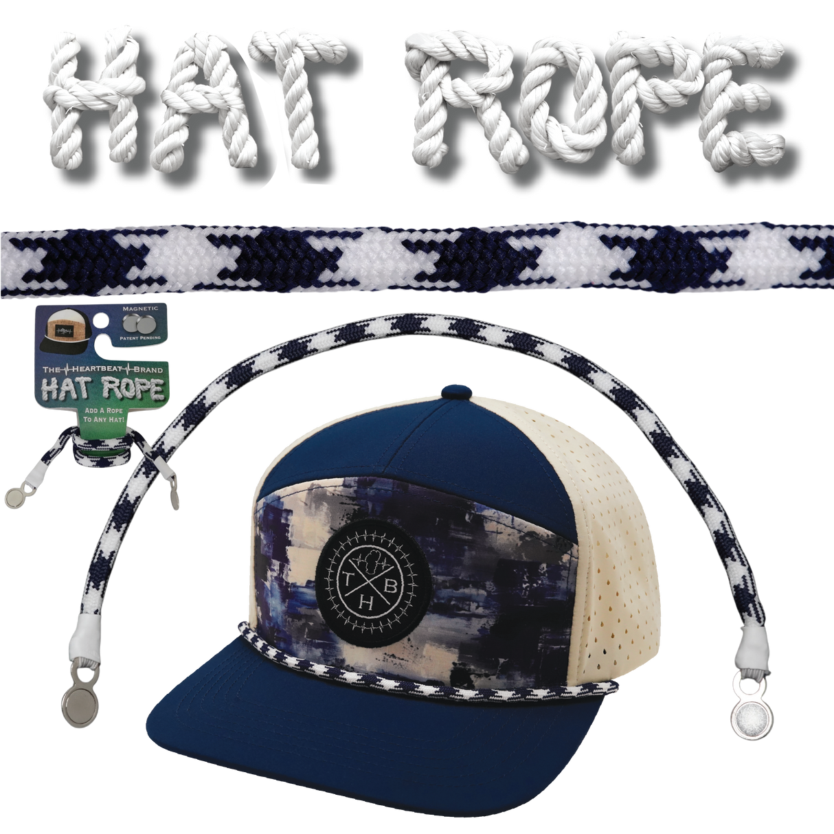 Hat Rope - White / Navy - Aztec (Case Of 10 Ropes) $30-$3ea