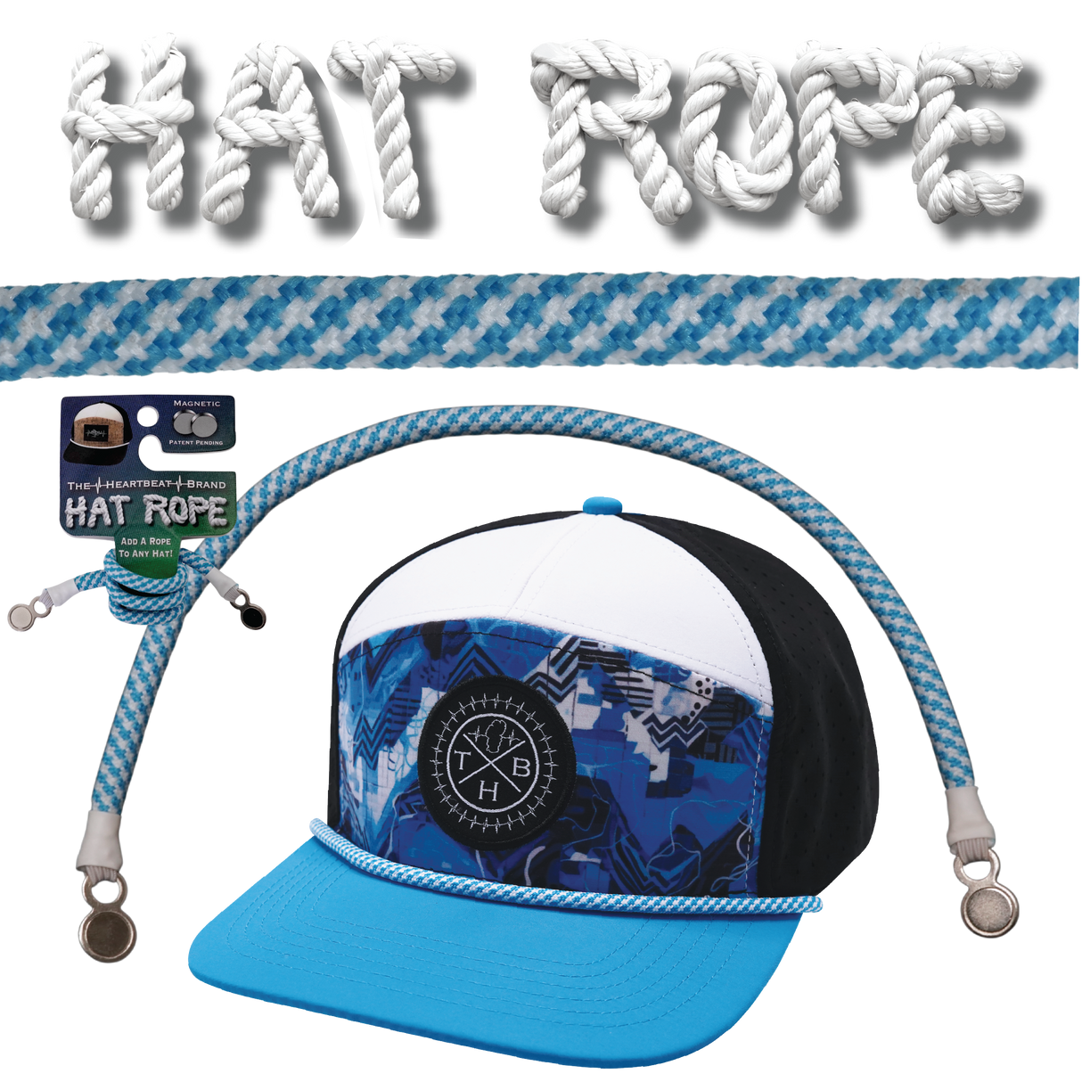 Hat Rope - Neon Blue / White - Pixels (Case Of 10 Ropes) $30-$3ea