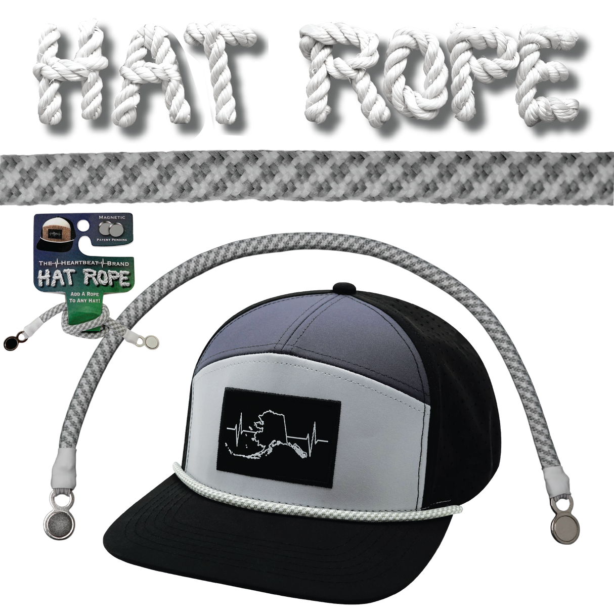 Hat Rope - White / Gray - Pixel (Case Of 10 Ropes) $30-$3ea