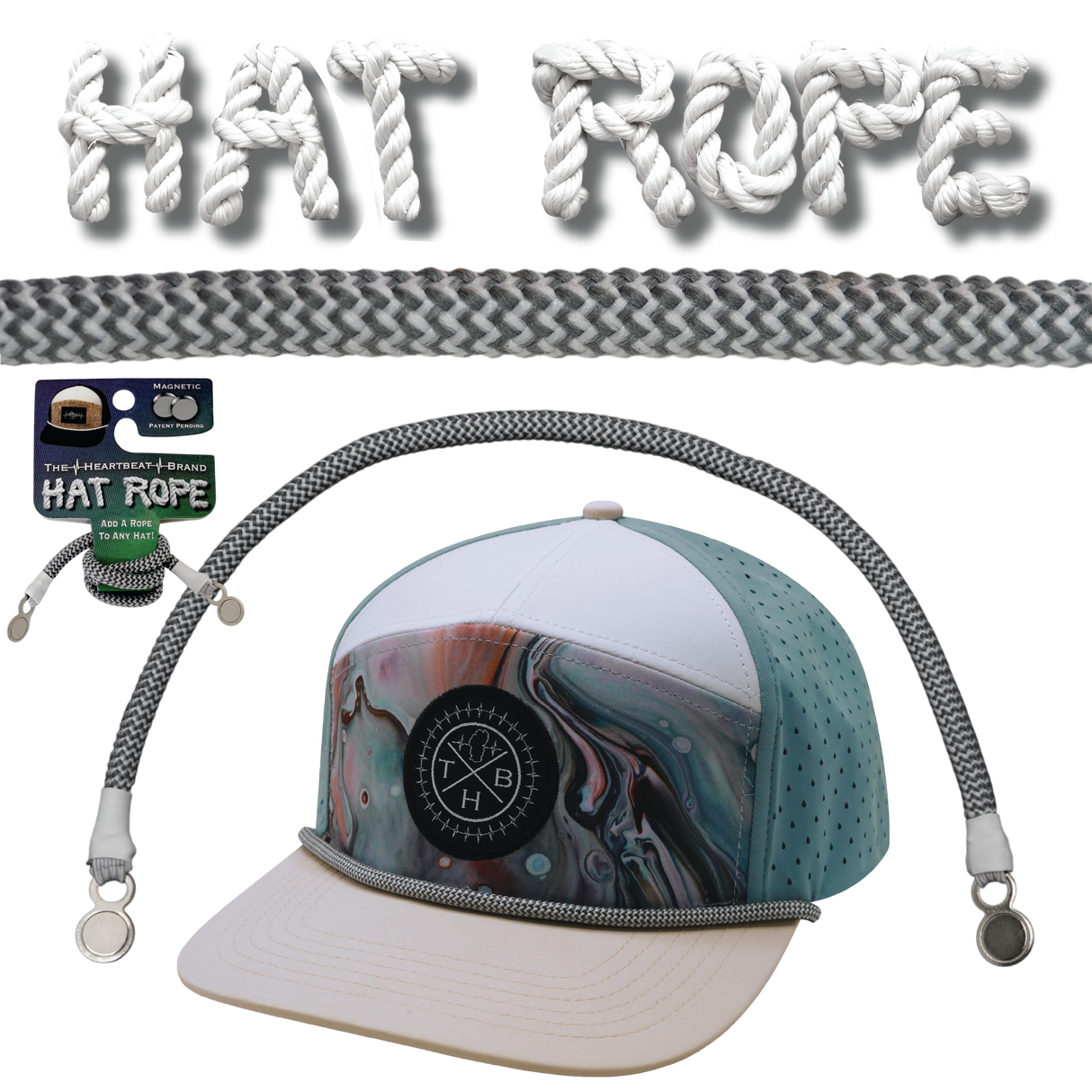 Hat Rope - Charcoal / White - Waves (Case Of 10 Ropes) $30-$3ea