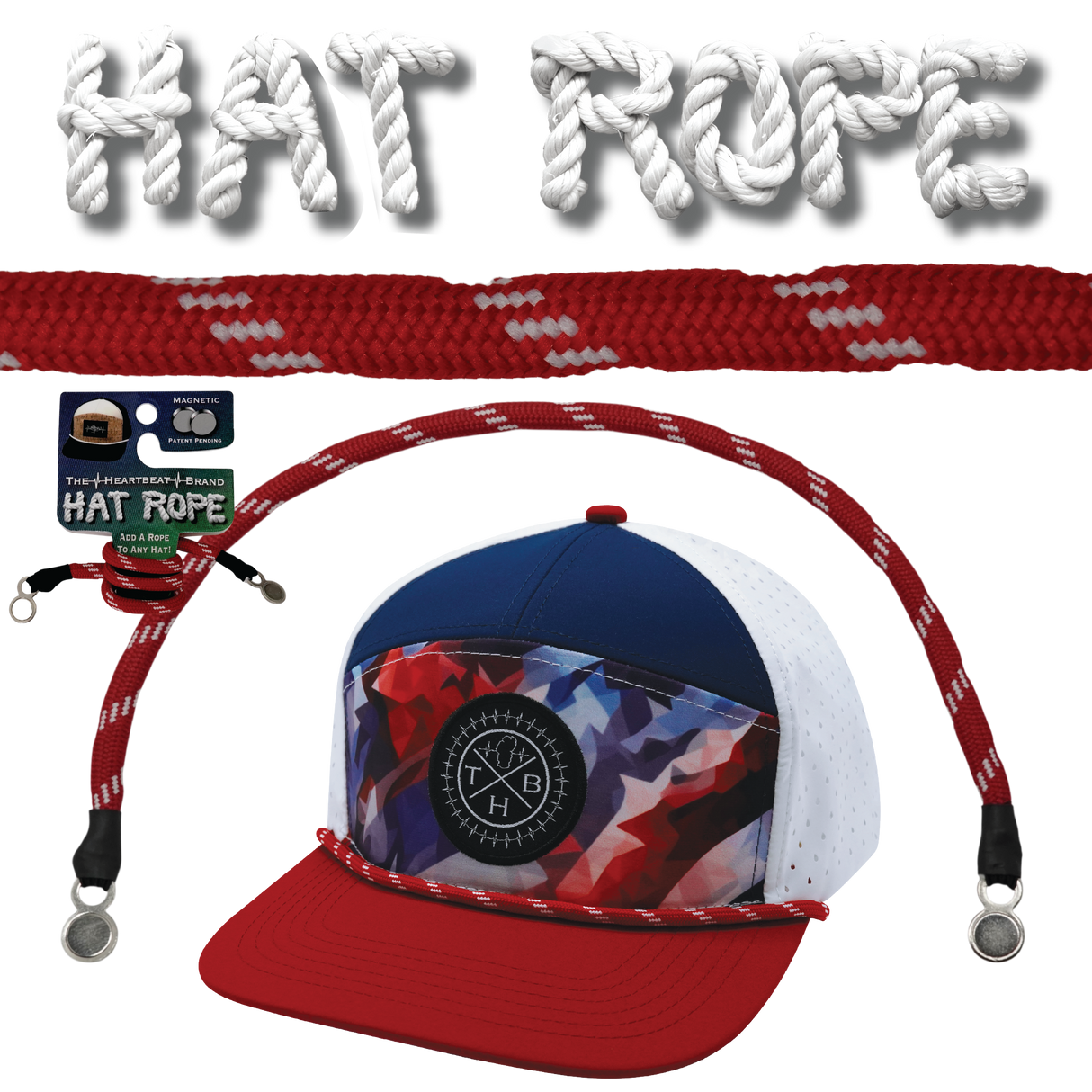Hat Rope - Red / White - Dash (Case Of 10 Ropes) $30-$3ea