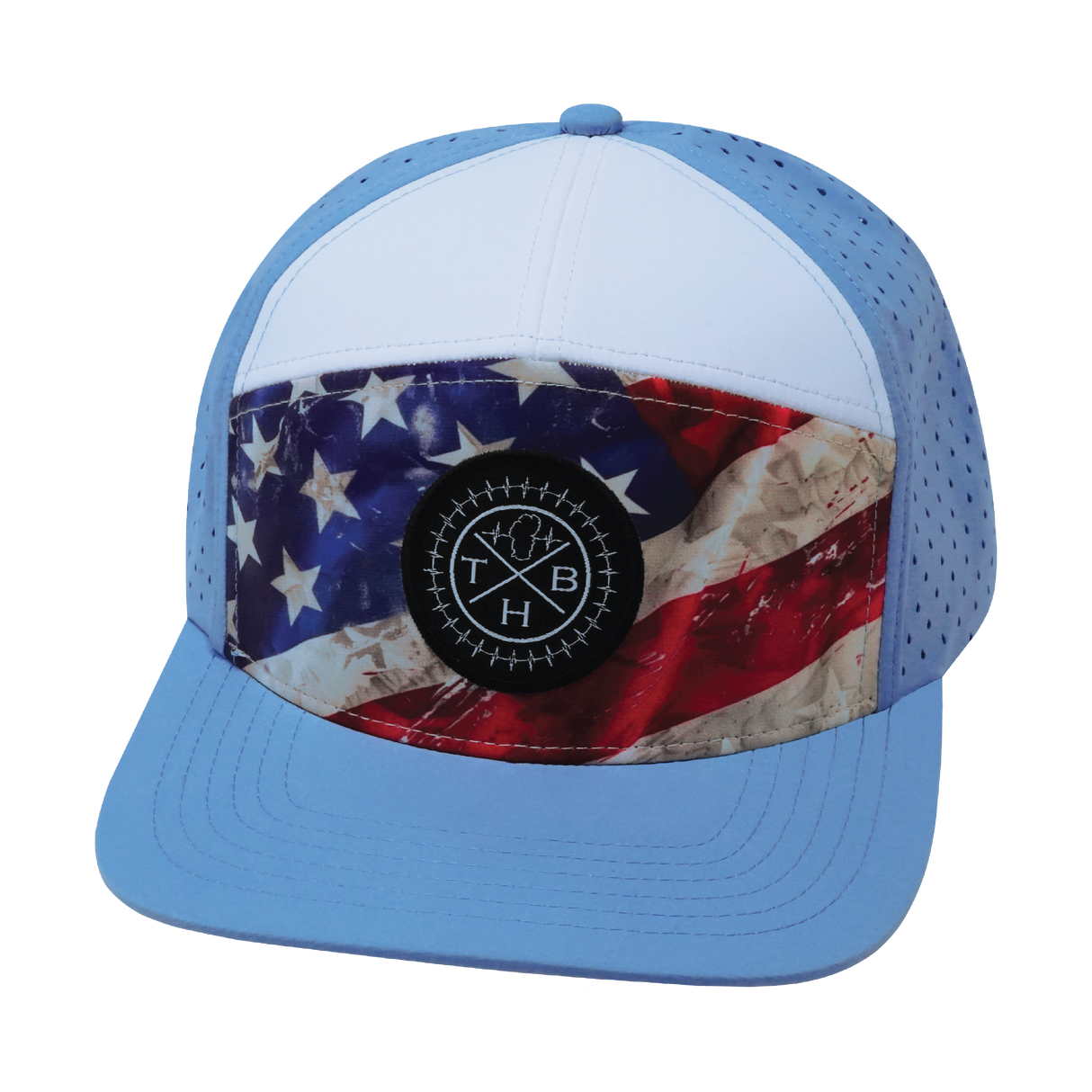 **YOUTH** THB - 7 Panel - Rugged Flag - Baby Blue / White - Laser Mesh (Unisex)
