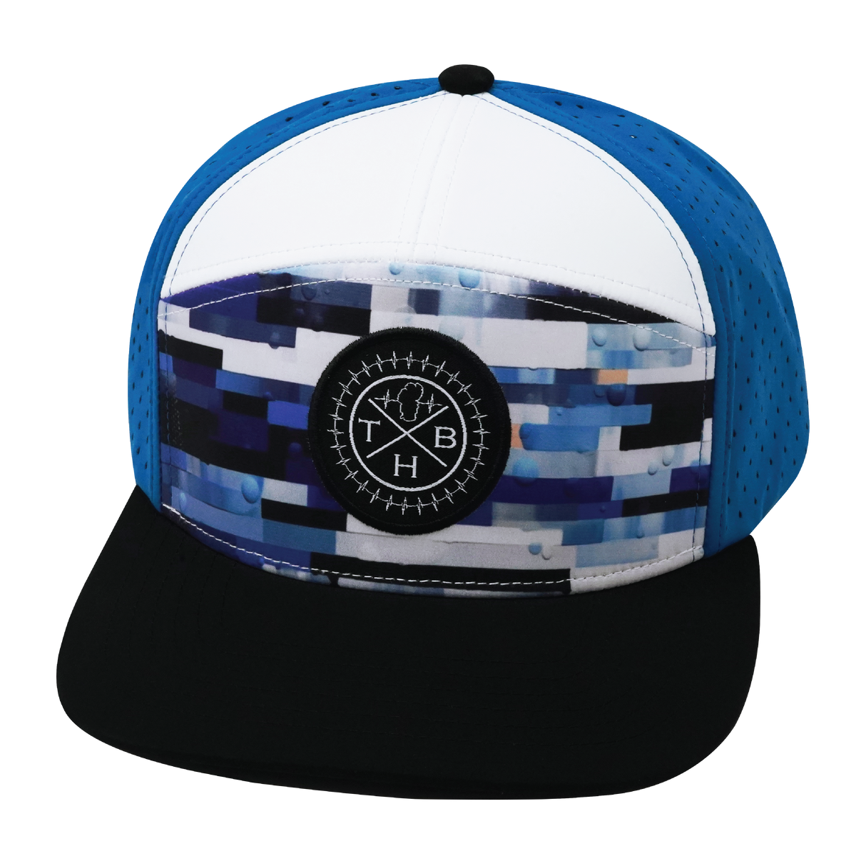 **YOUTH** THB - 7 Panel - Sky Blocks - Black / White / Blue - Laser Mesh (Unisex)