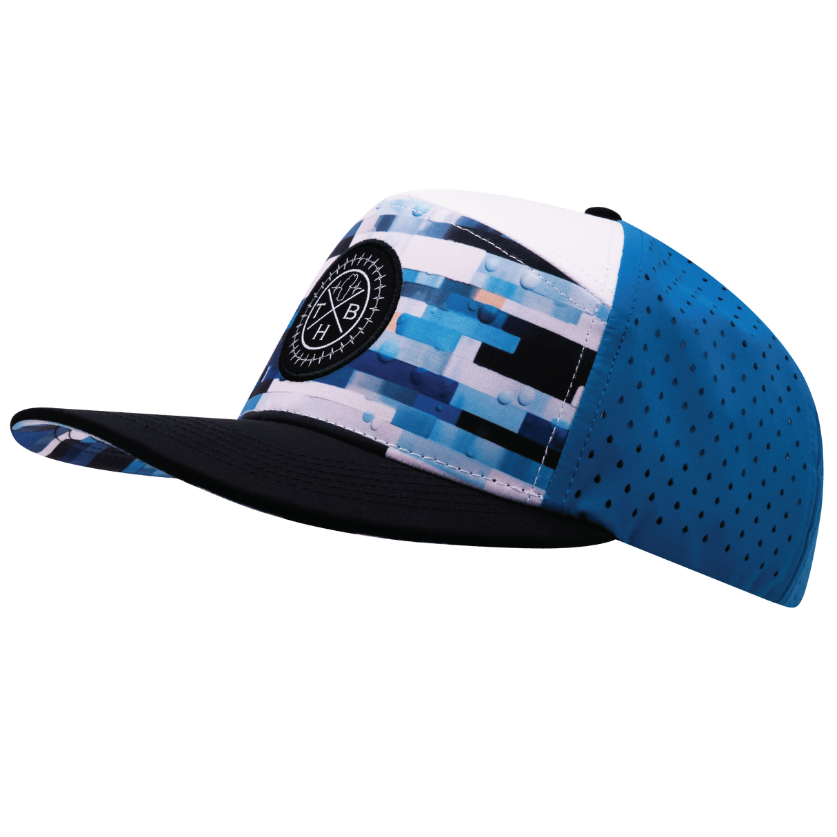**YOUTH** THB - 7 Panel - Sky Blocks - Black / White / Blue - Laser Mesh (Unisex)